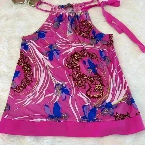 HALÉ BOB SLEEVELESS TANK SILK TIE AT NECK PINK MULTI COLOR SIZE XS - Picture 8 of 14